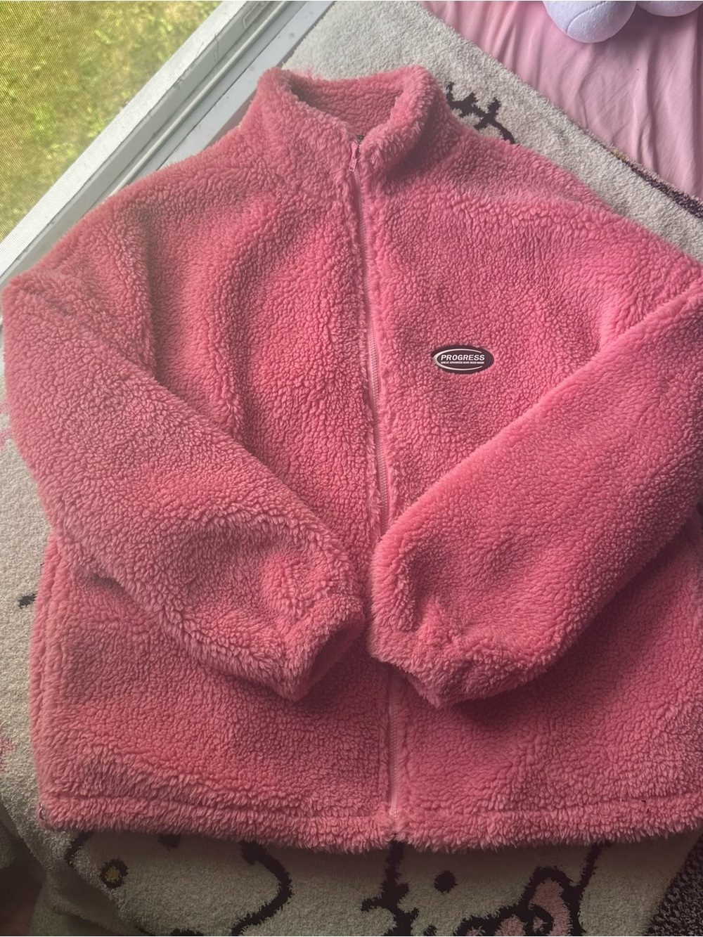 SHEIN Pink Plush Sherpa Zip Jacket